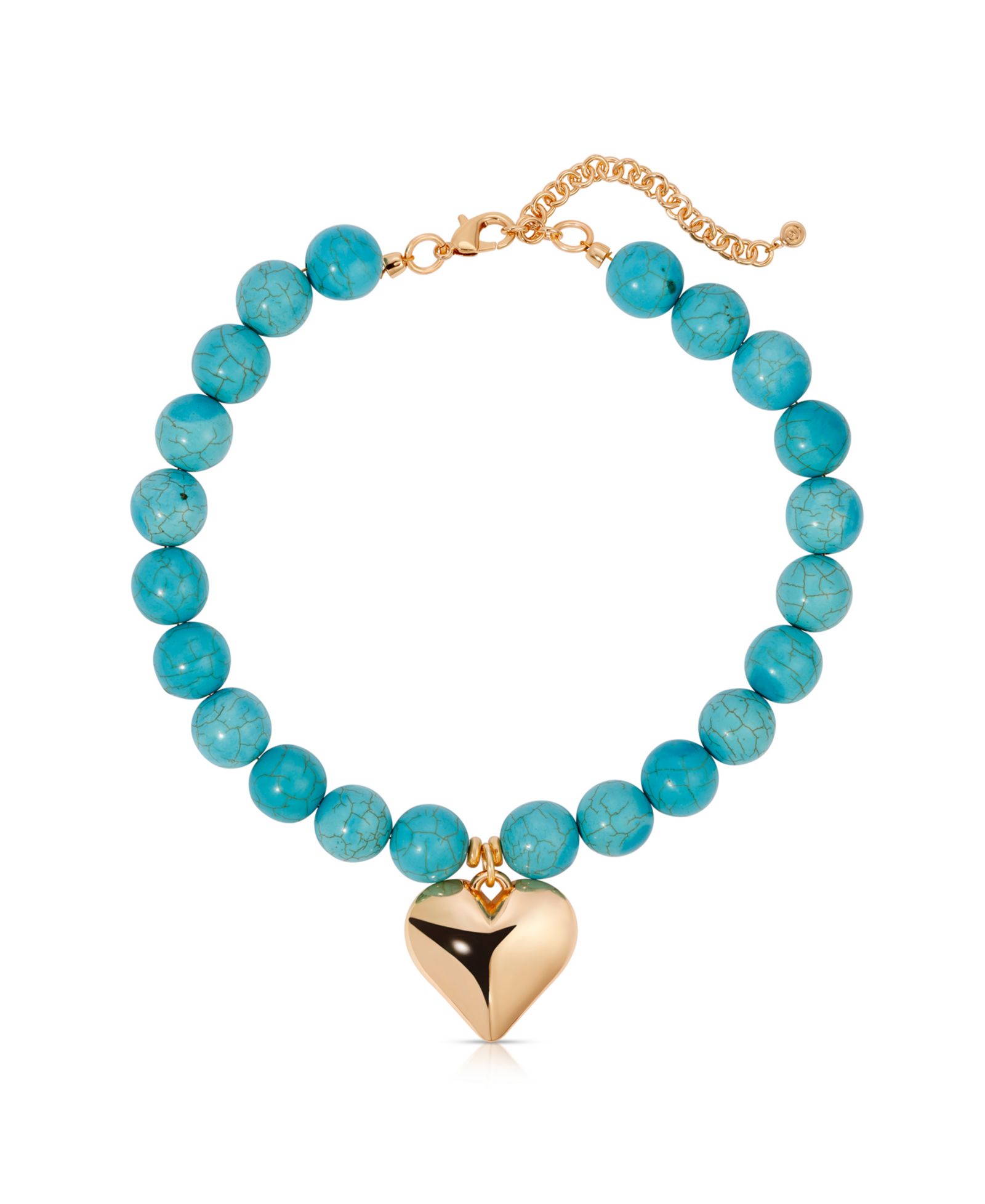 Колье ETTIKA Chunky Beaded Turquoise Gold Heart