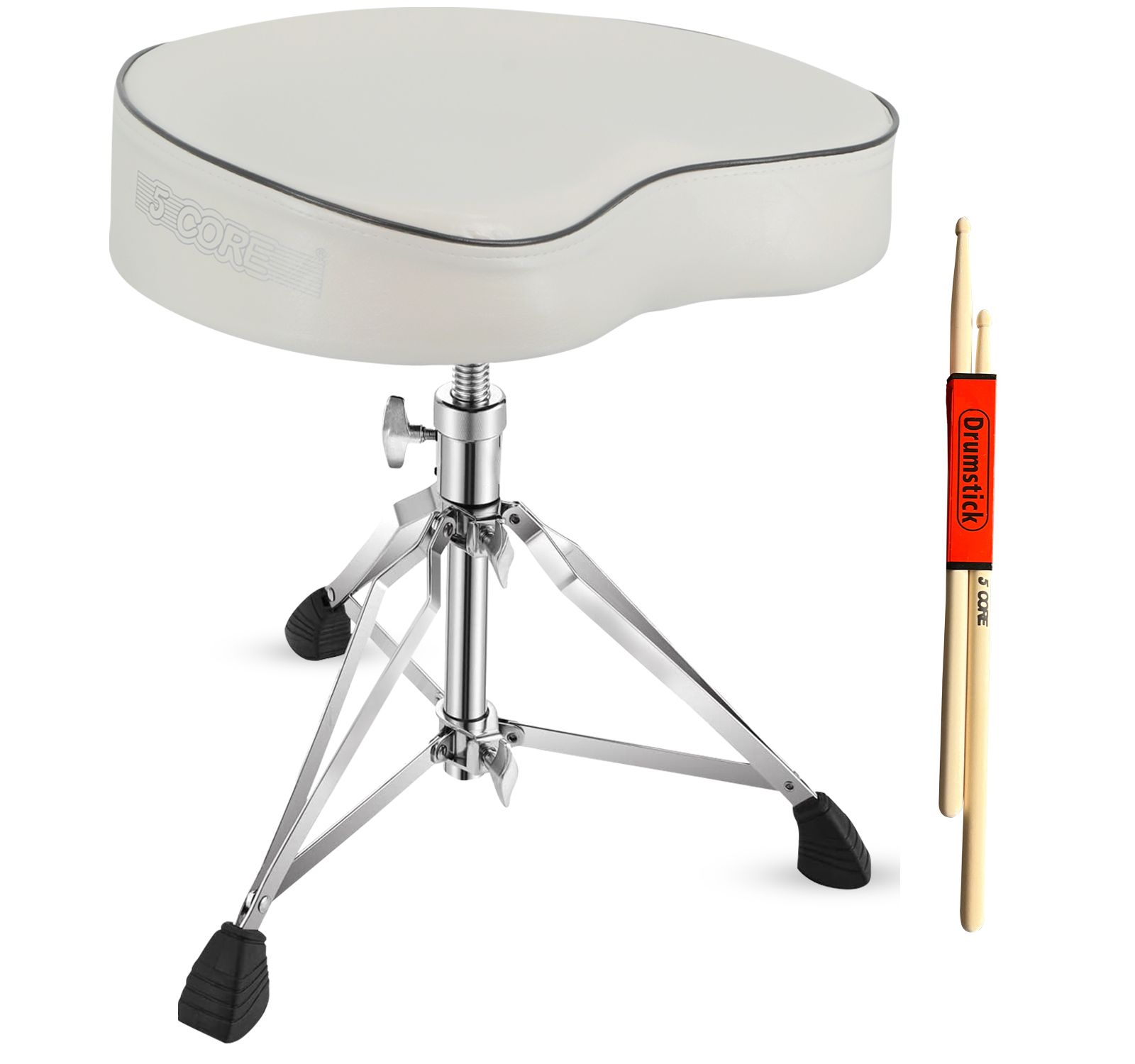 5 Core Drum Throne 3" Thick Padded Comfortable Guitar Stool Drummer Chair Adjustable Musician Seat - DS BLKCH WH