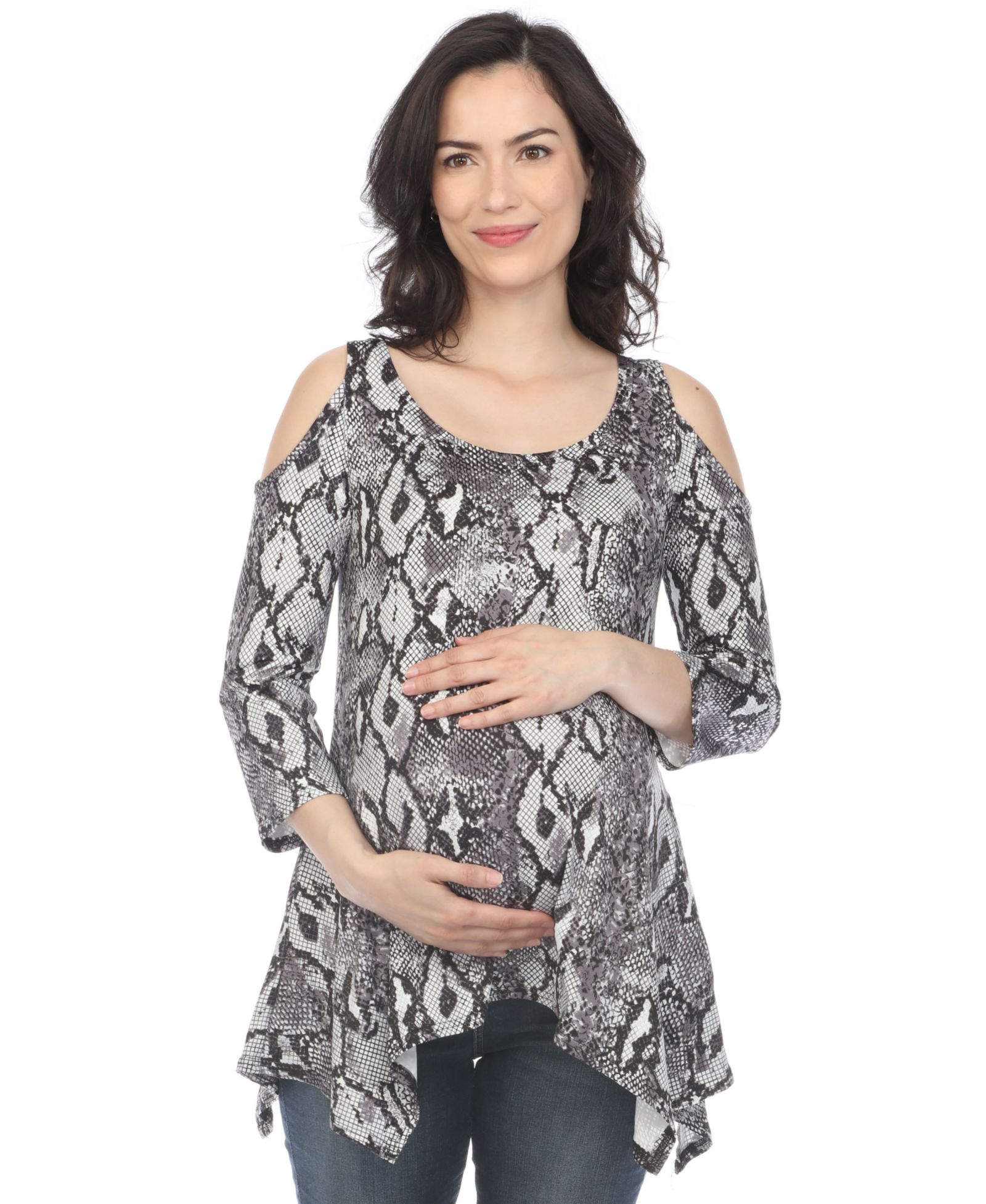 White Mark Maternity Snake Print Cold Shoulder Tunic