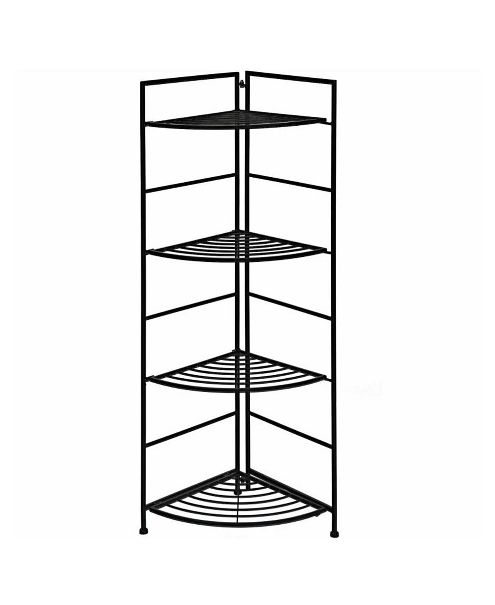 SUGIFT 4 Tier Folding Metal Shelf Plant Stand Storage Open Shelf Corner Display Rack