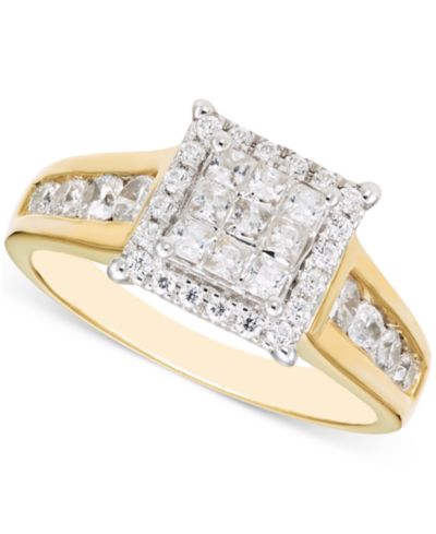 Кольцо Diamond Princess & Round Square Halo Cluster 1 ct. t.w. 14k Two-Tone Gold