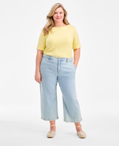 Джинсы Style & Co Plus Size Wide-Leg Cropped