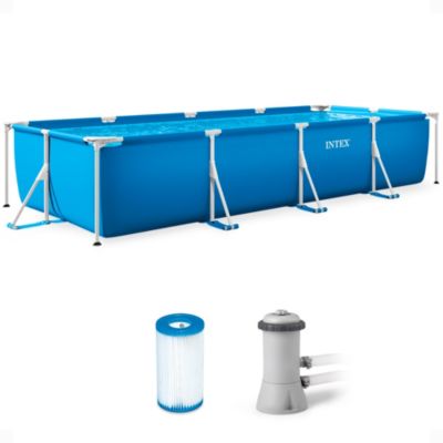 Intex 14ft x 33in Rectangular Above Ground Backyard Swimming Pool with Filter