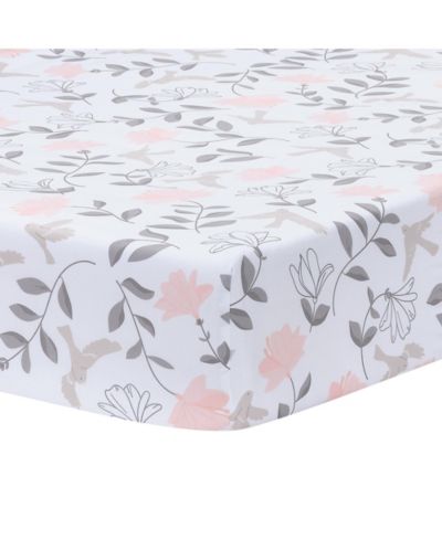 Простыня для кроватки Lambs & Ivy Petals White/Pink/Gray Floral 100% Cotton Fitted