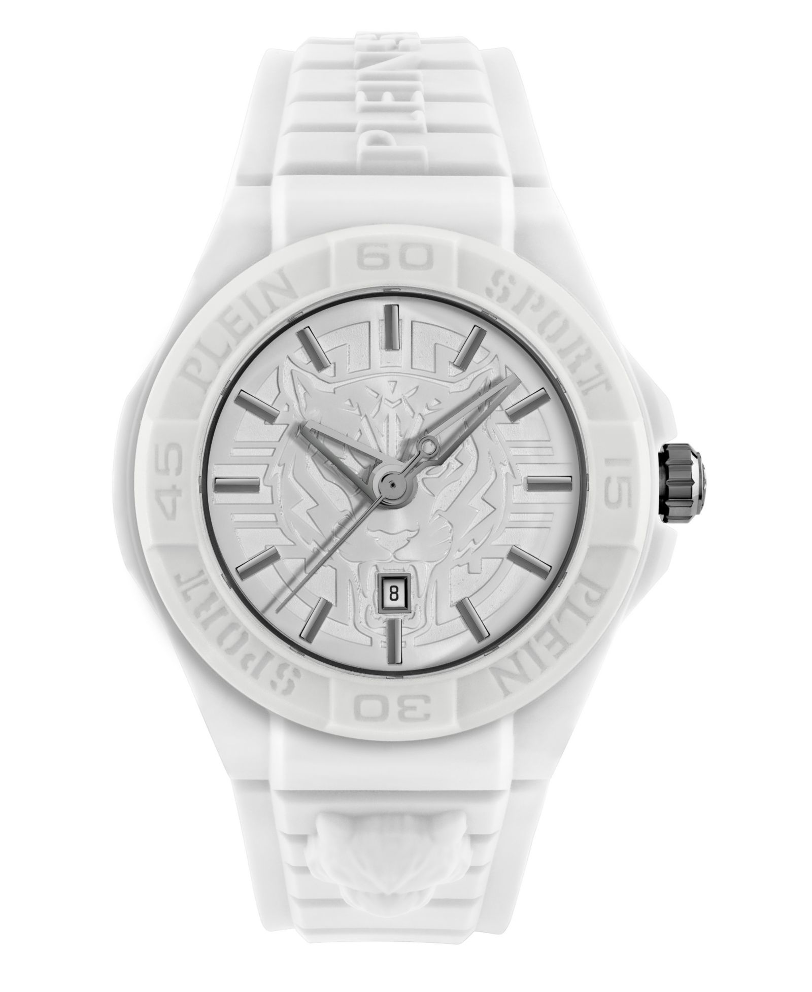 Plein Sport Men's New Fearless 3 Hand Date Quartz White Silicone Strap 46mm