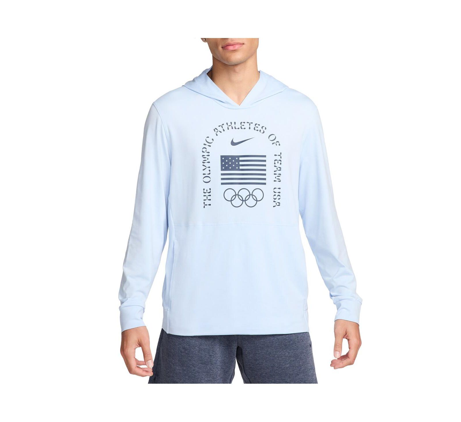 Nike Men's Light Blue Team USA Restore Yoga Long Sleeve Hoodie T-Shirt