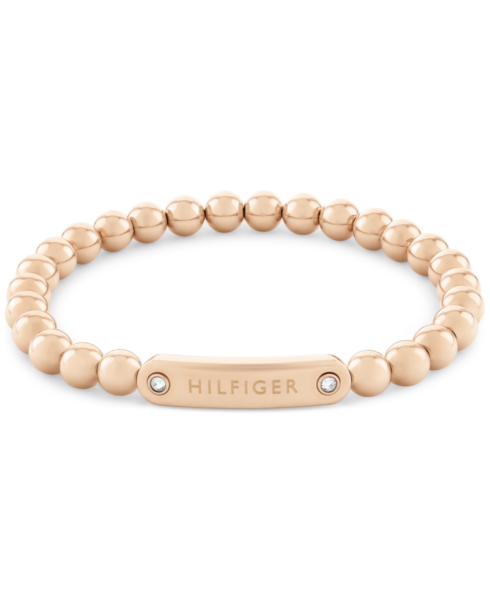 Tommy Hilfiger Beaded Stainless Steel Logo Stretch Bracelet