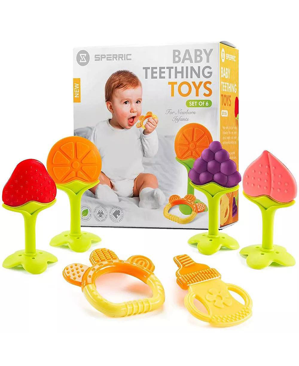 Sperric Teethers for Babies 0-6 Months - Newborn Infant Baby Chew Teething Toys - Freezer Safe Silicone Baby Teether - Fruits