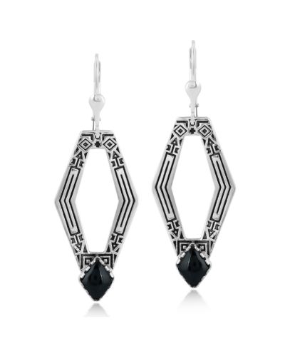 American West Jewelry Sterling Silver and Geometric Shape Black Agate Gemstone Lever Back Earrings