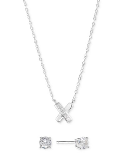 Macy's набор из 2 предметов: ожерелье с подвеской Cubic Zirconia X и серьги-гвоздики в стерлинговом серебре