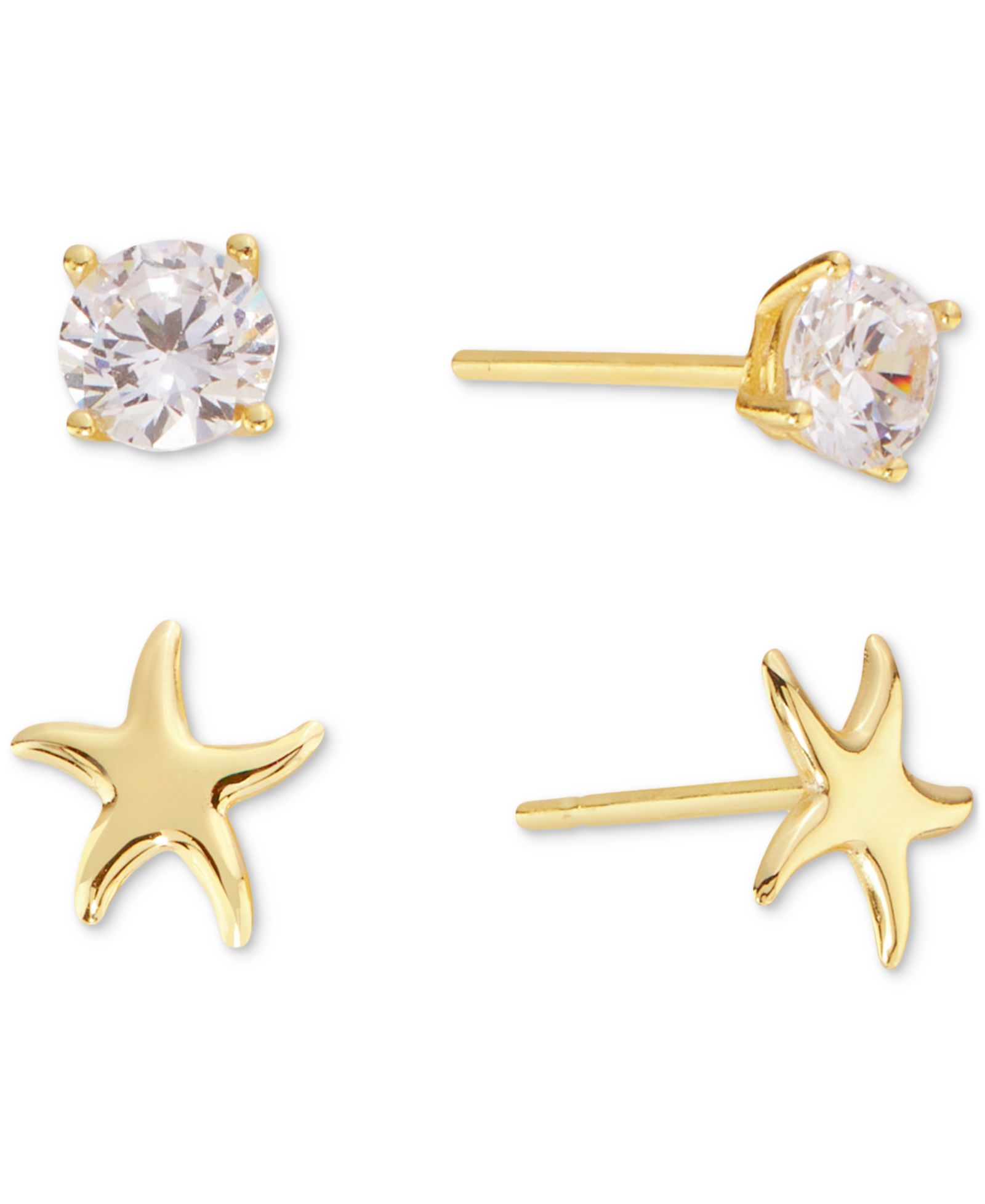 Серьги-гвоздики Macy's Starfish & Crystal в 14k Gold Over Sterling Silver (набор из 2 шт.)