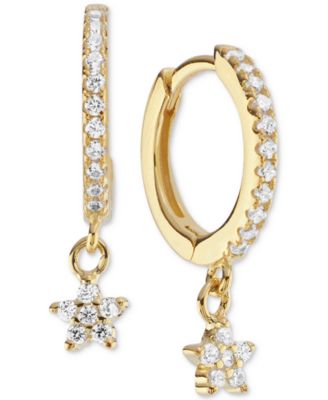 Cubic Zirconia Star Charm Huggie Hoop Earrings (3/8 ct. t.w.) in 14k Gold over Sterling Silver