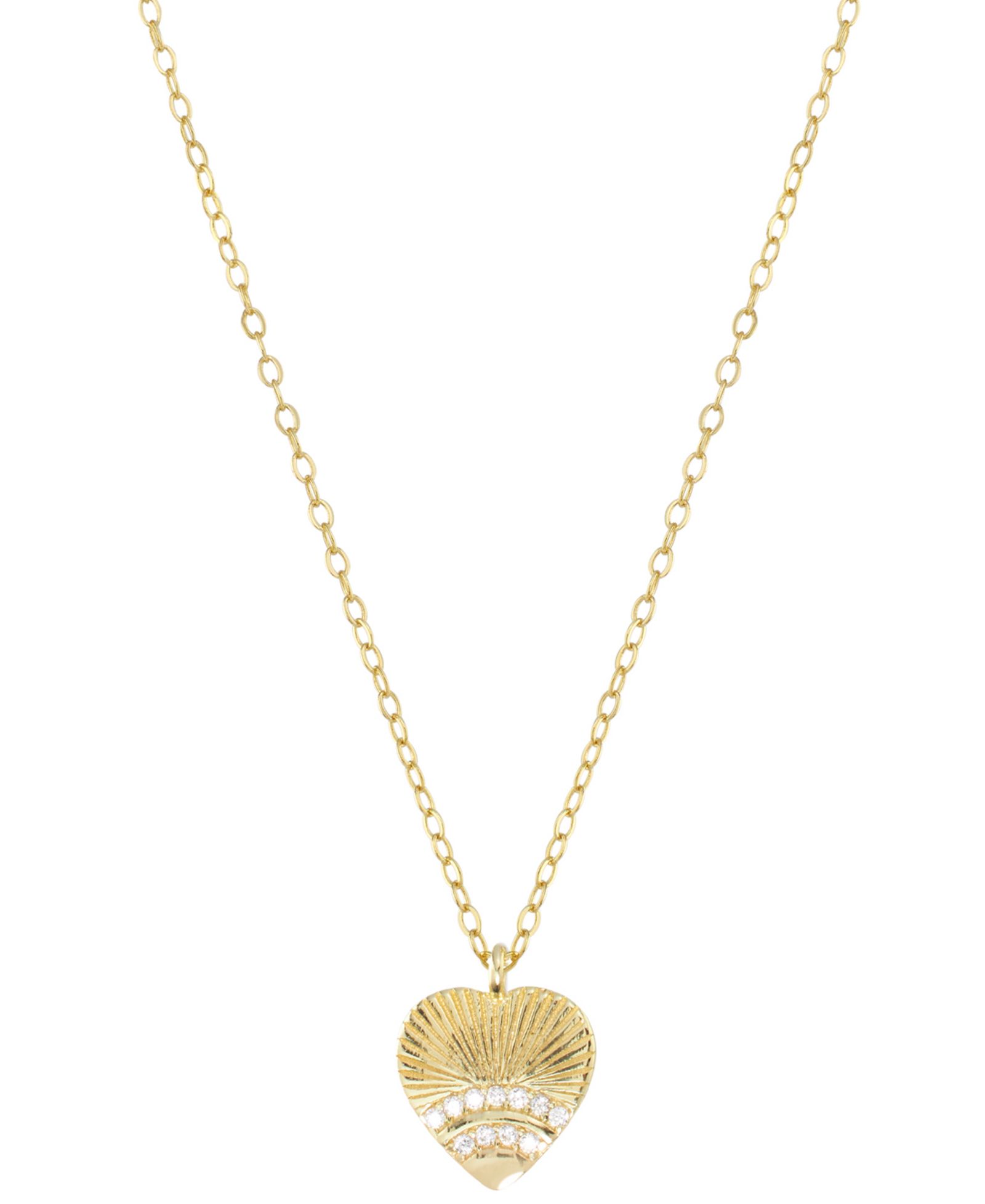 Подвеска Cubic Zirconia Fluted Texture Heart в позолоченном серебре 14K 16" + 2" extender