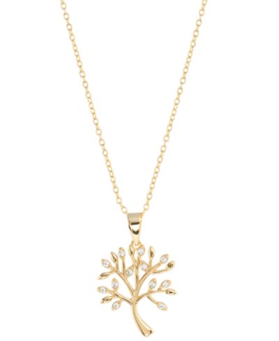 Подвеска Cubic Zirconia Tree Of Life в 14k Gold over Sterling Silver