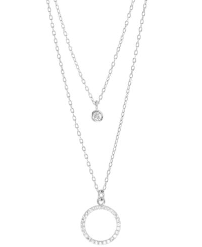 Macy's подвеска-кулон Cubic Zirconia Two-Row в Sterling Silver или 14k Gold Over Sterling Silver, 18" + 2" extender