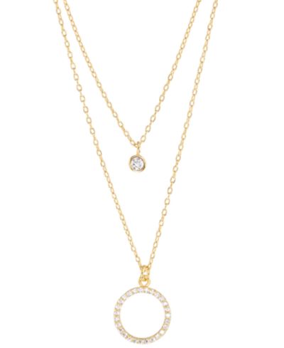 Macy's подвеска-кулон Cubic Zirconia Two-Row в Sterling Silver или 14k Gold Over Sterling Silver, 18" + 2" extender
