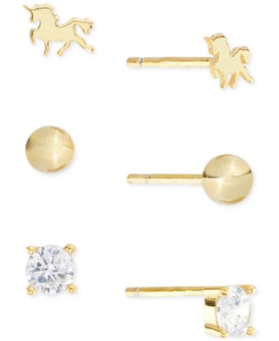 Серьги-гвоздики с цирконием и лошадью, 14k Gold Over Sterling Silver