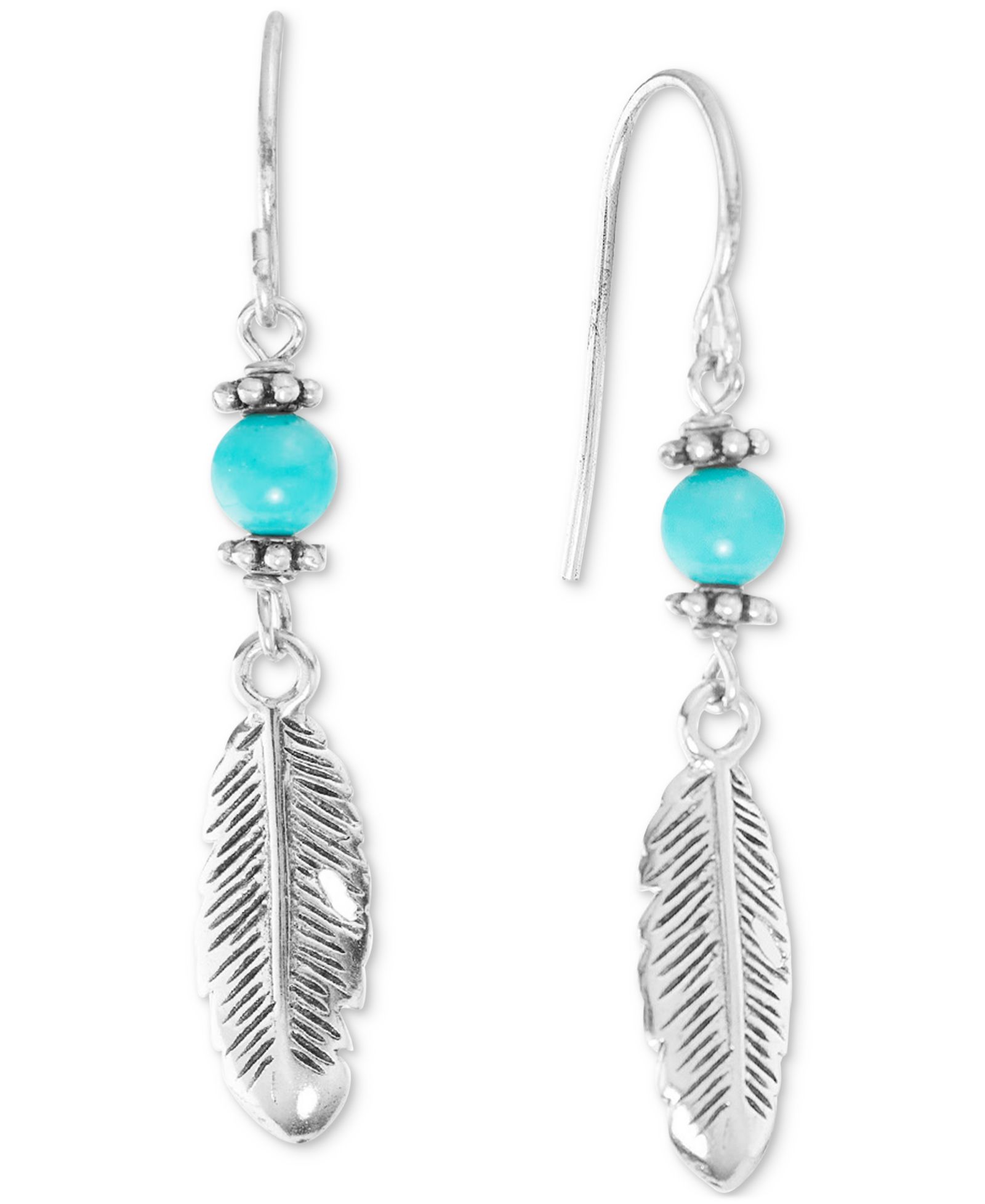 Серьги Macy's Simulated Turquoise & Leaf в Sterling Silver
