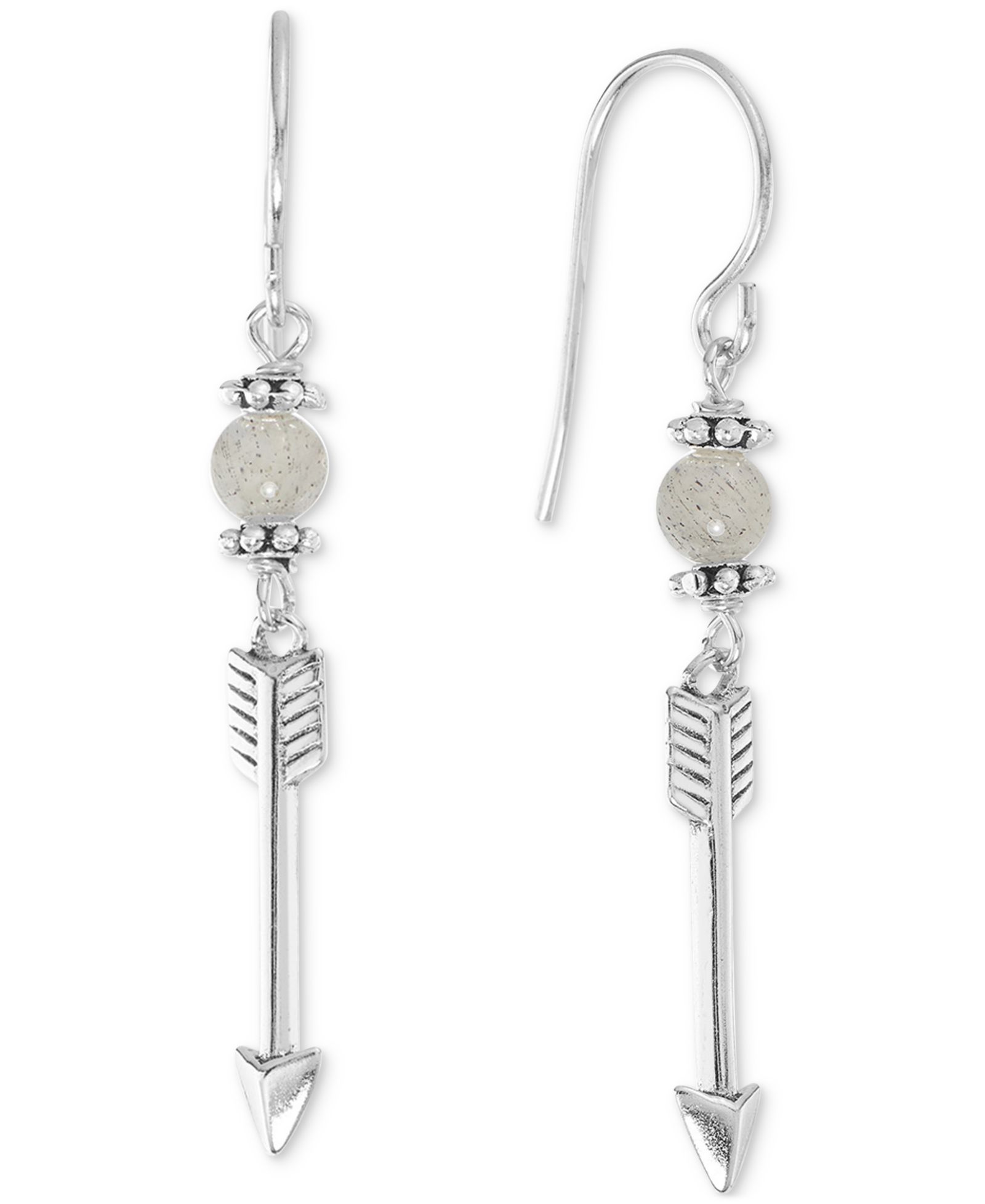 Stone Bead & Arrow Linear Drop Earrings in Sterling Silver