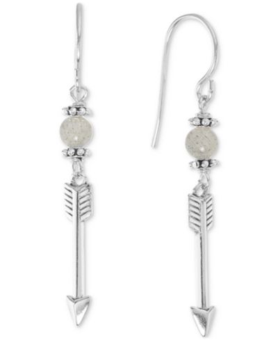Stone Bead & Arrow Linear Drop Earrings in Sterling Silver
