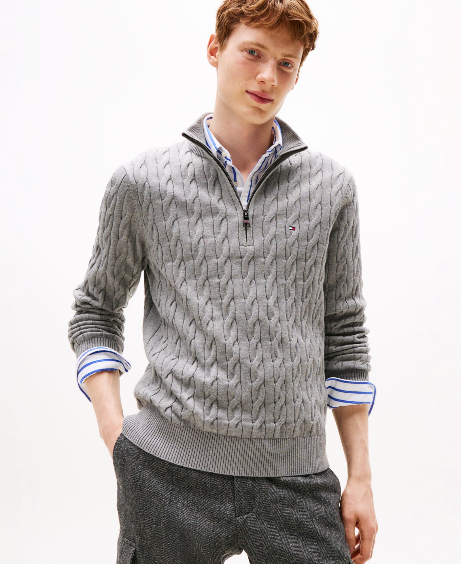 Tommy Hilfiger Men's Long-Sleeve Cotton Cable Knit Quarter-Zip Sweater