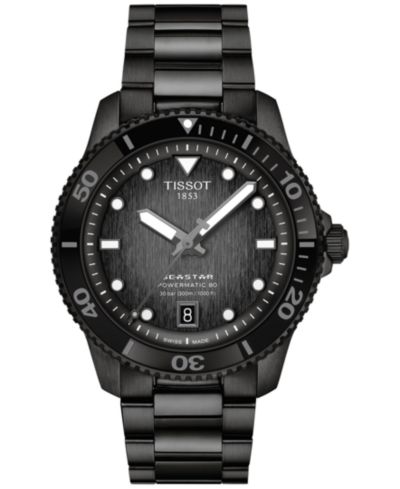 Мужские швейцарские автоматические часы Tissot Seastar 1000 Powermatic 80 Black PVD, стальной браслет, 40mm