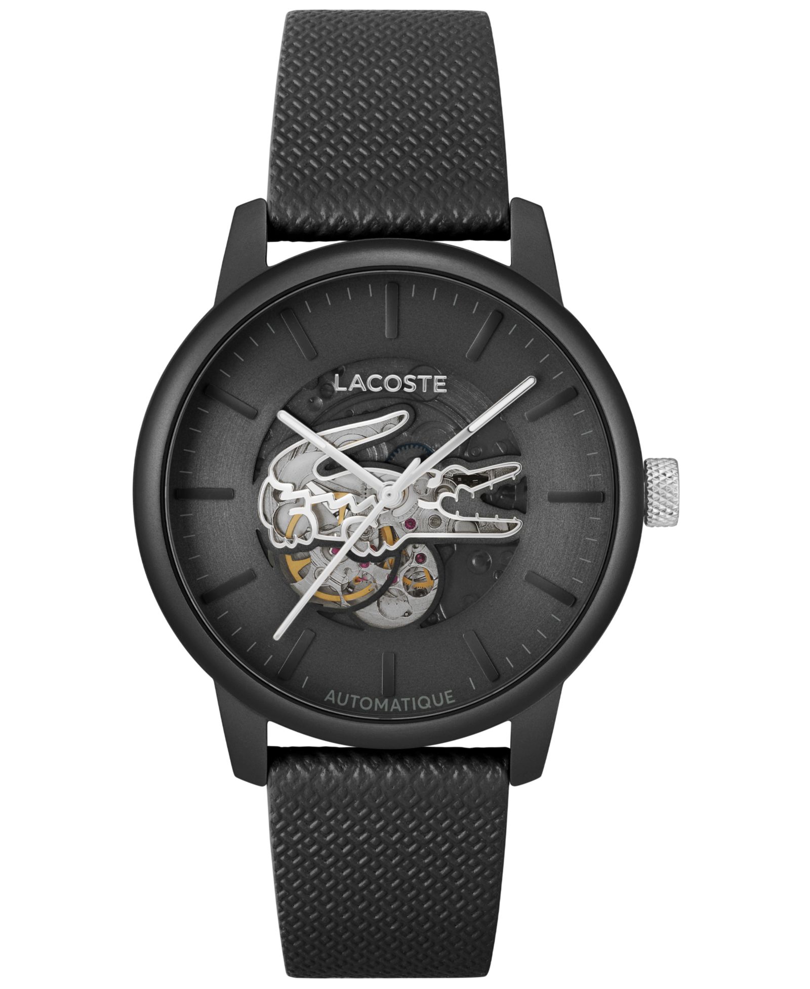 Lacoste Men's L.12.12 Automatique Black Leather Strap Watch 44mm