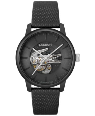 Lacoste Men's L.12.12 Automatique Black Leather Strap Watch 44mm
