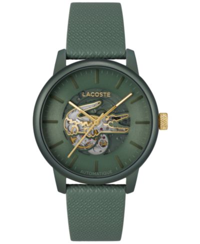 Lacoste L.12.12 Automatique Men's Green Leather Strap Watch 44mm