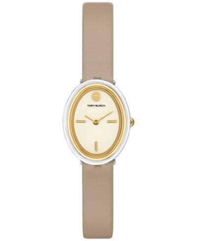 Женские часы Tory Burch The Oval Gray Leather Strap 22mm