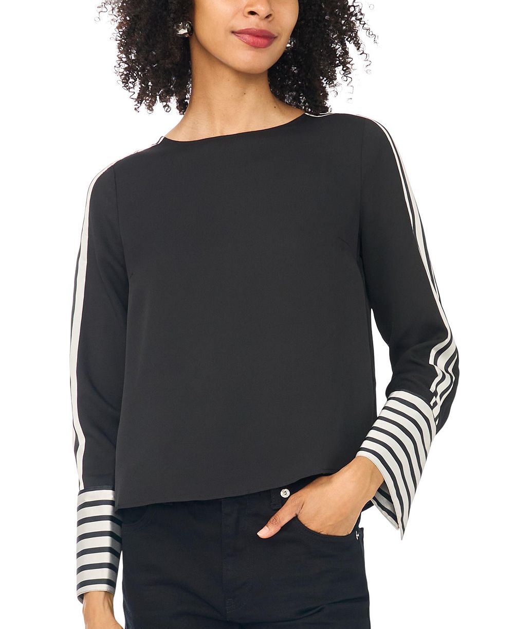 Vince Camuto Women's Contrast-Trim Long-Sleeve Top