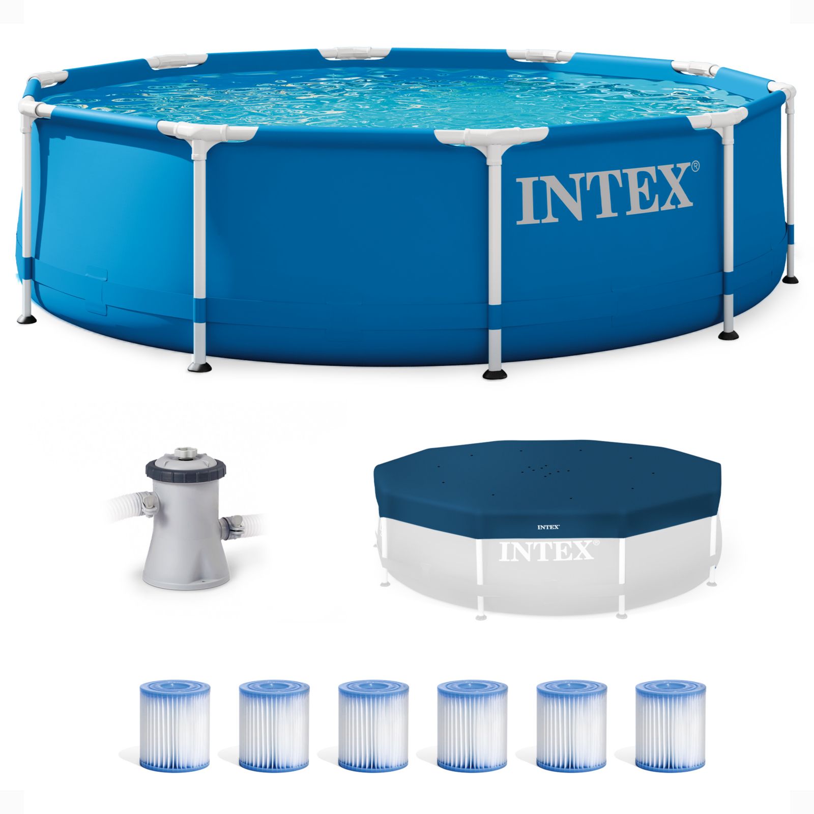 Надувной бассейн INTEX Metal Frame Outdoor Pool Set with Cover and Type H Filter Cartridge (6 pack)
