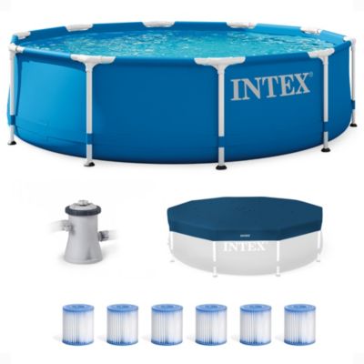 INTEX Metal Frame Outdoor Pool Set with Cover and Type H Filter Cartridge (6 pack)
