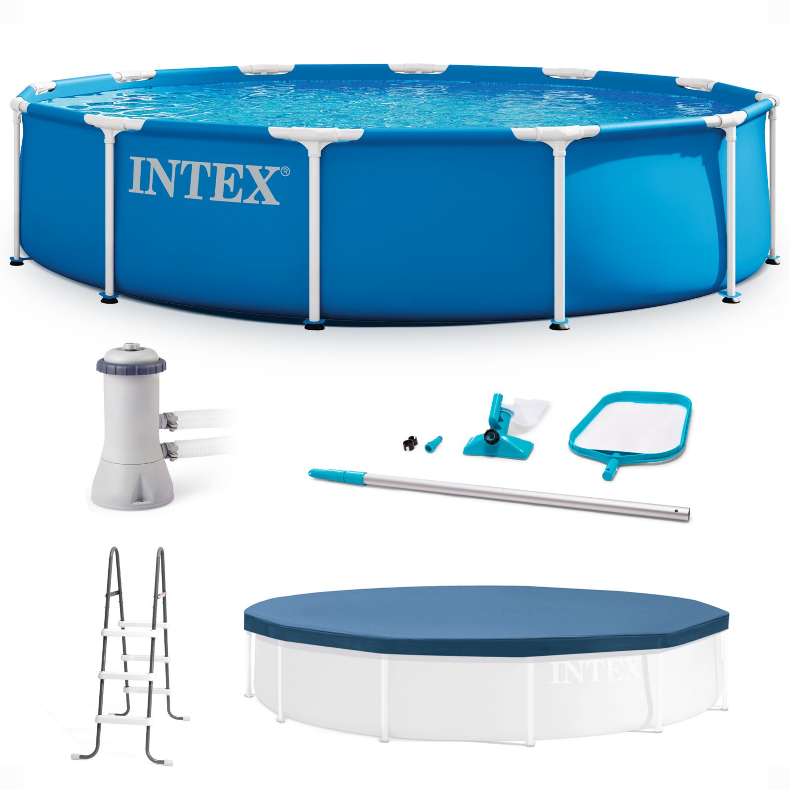 Intex 12 x 2.5 Foot Metal Frame Above Ground Pool с Filter and Accessories