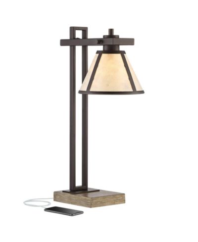 Franklin Iron Works Maricopa Rustic Farmhouse Desk Lamp 21 1/4" High Bronze Metal with USB and AC Power Outlet Mica Shade for Bedroom Living Room Home