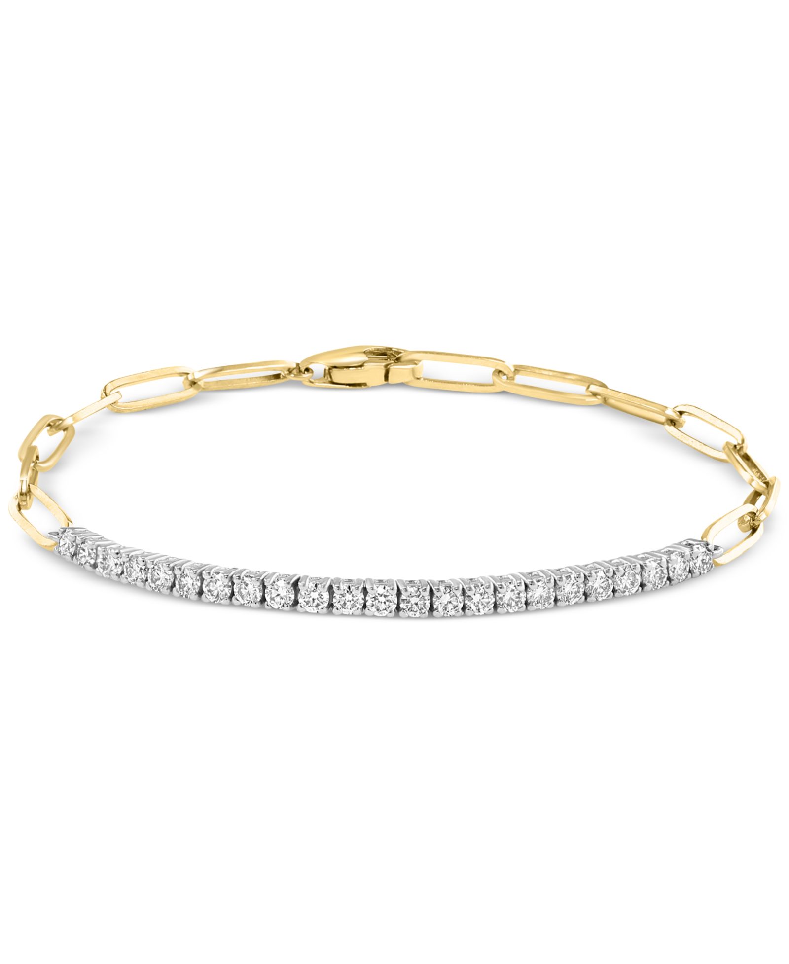 Браслет EFFY® Diamond Line & Paperclip Link в двухцветном золоте 14k