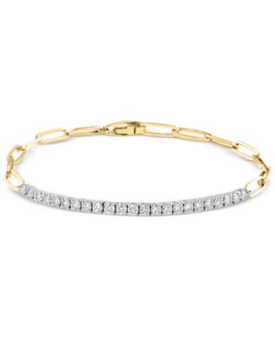 Браслет EFFY® Diamond Line & Paperclip Link в двухцветном золоте 14k