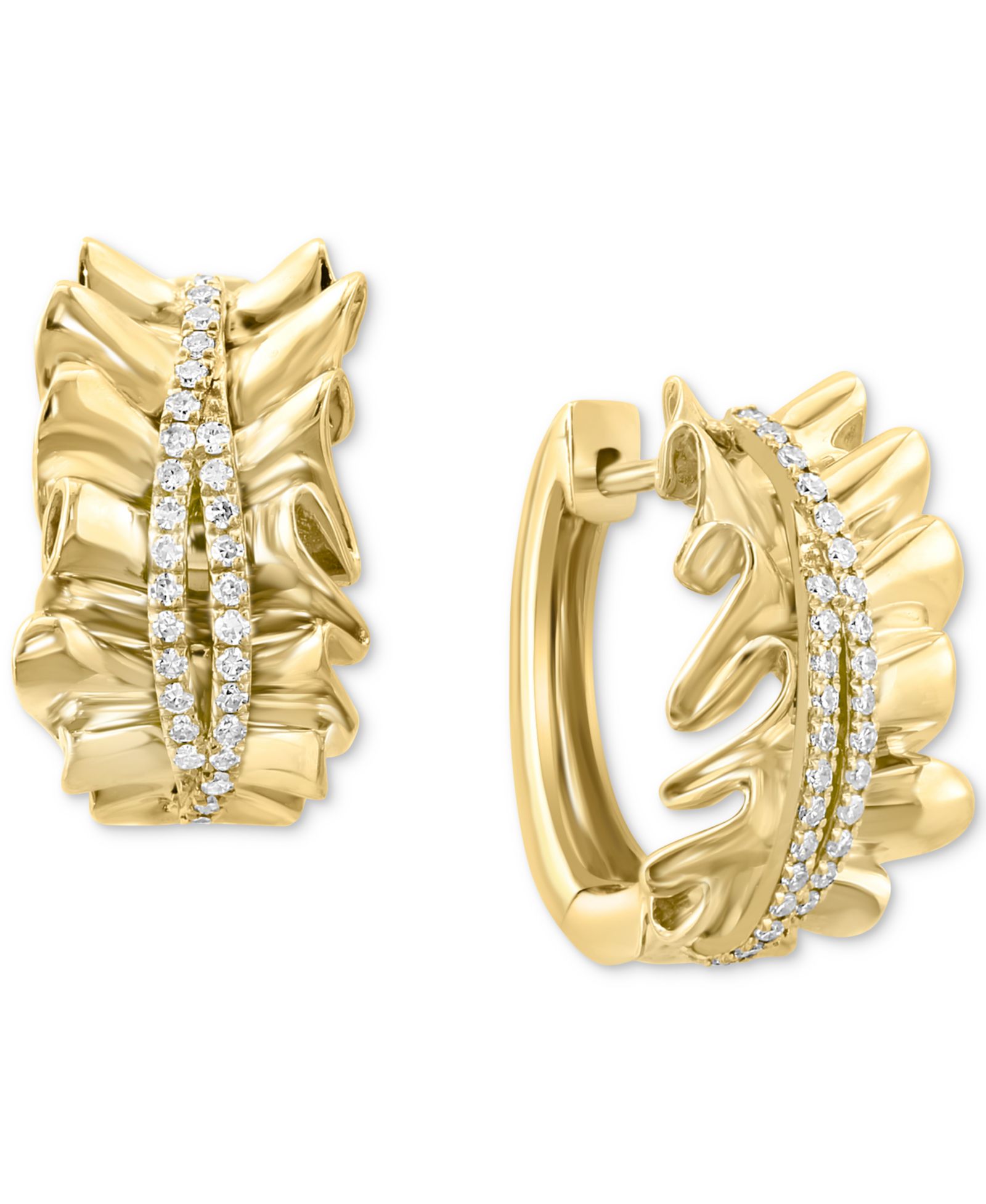 Серьги-кольца EFFY® Diamond Double Row Wavy Huggie Hoop (1/4 ct. t.w.) из золота 14k, 0.75"