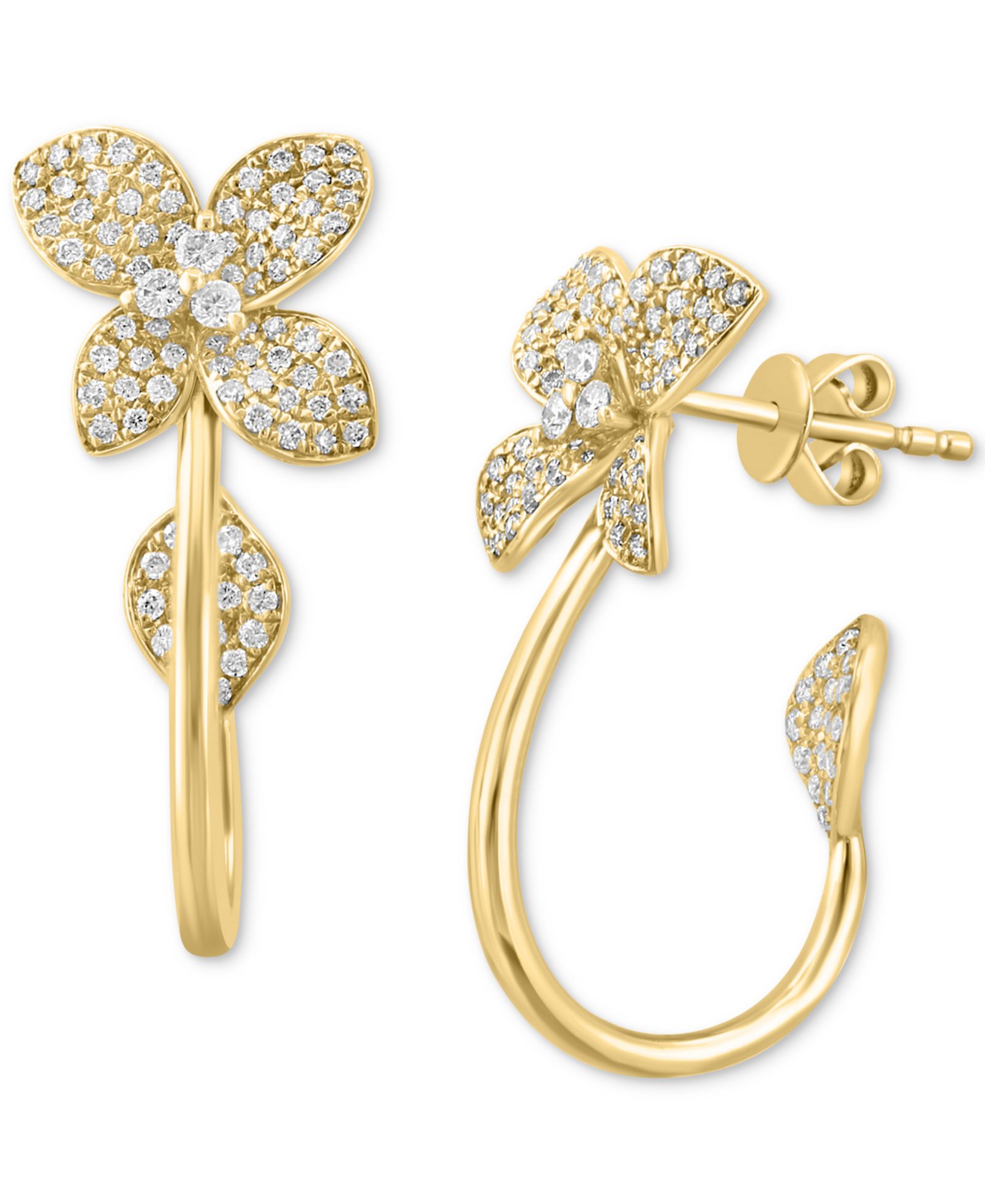 Серьги-кольца EFFY® Diamond Flower Pavé из 14k золота (5/8 ct. t.w.)