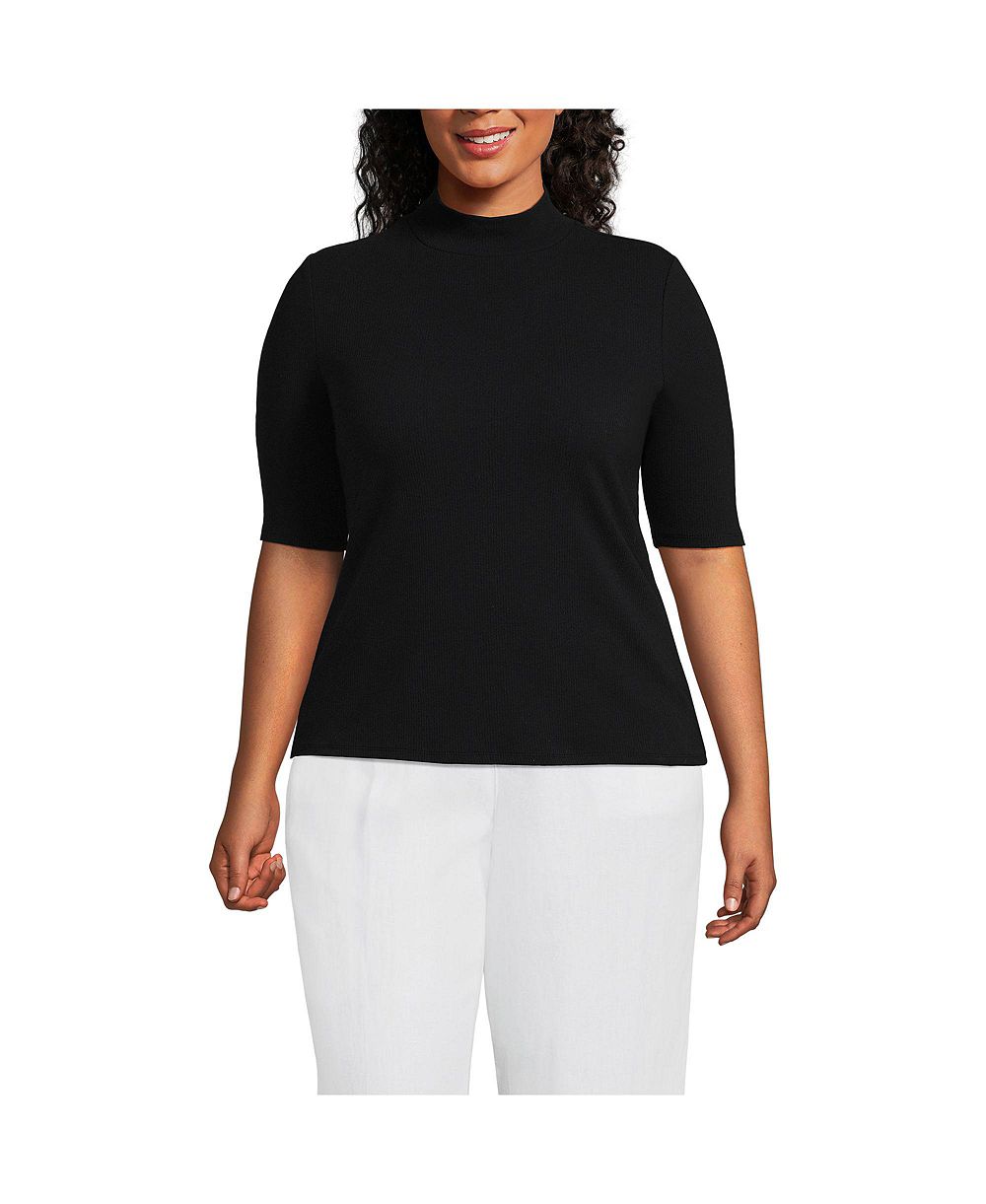 Lands' End Plus Size Wide Rib Mock Turtleneck