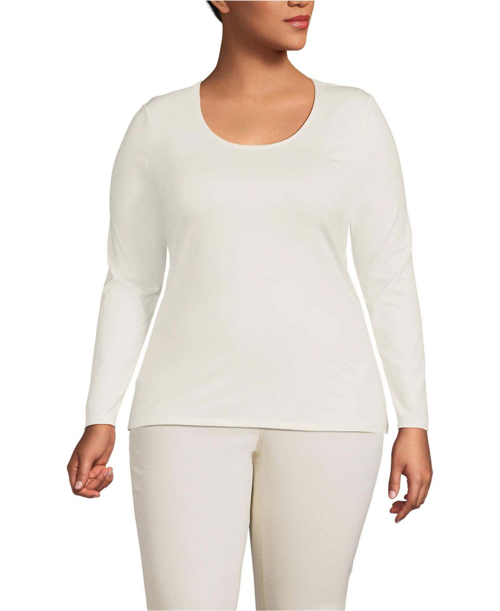 Женская Lands' End Plus Size Lightweight Jersey Skimming Long Sleeve Scoop Neck T-shirt