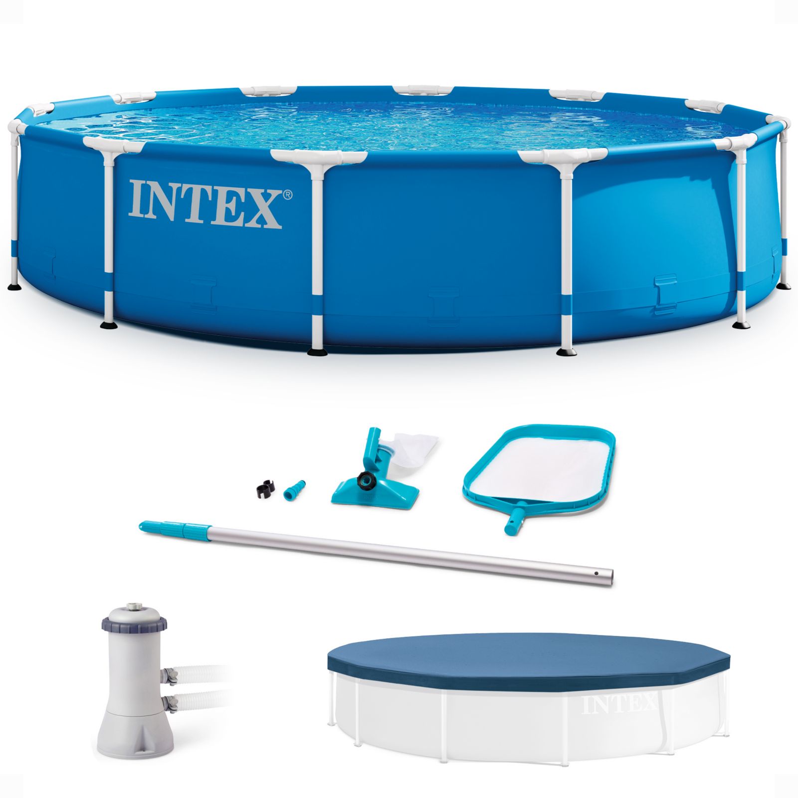 Наземный бассейн INTEX 12' x 30" с металлической рамой, фильтром, чехлом и набором для ухода
