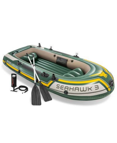 Intex Надувная лодка для рафтинга Seahawk на 3 человека с алюминиевыми веслами и насосом