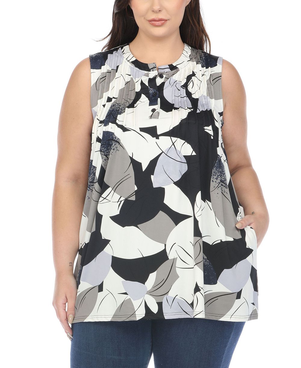 White Mark Plus Size Pleated Front Sleeveless Tunic Top