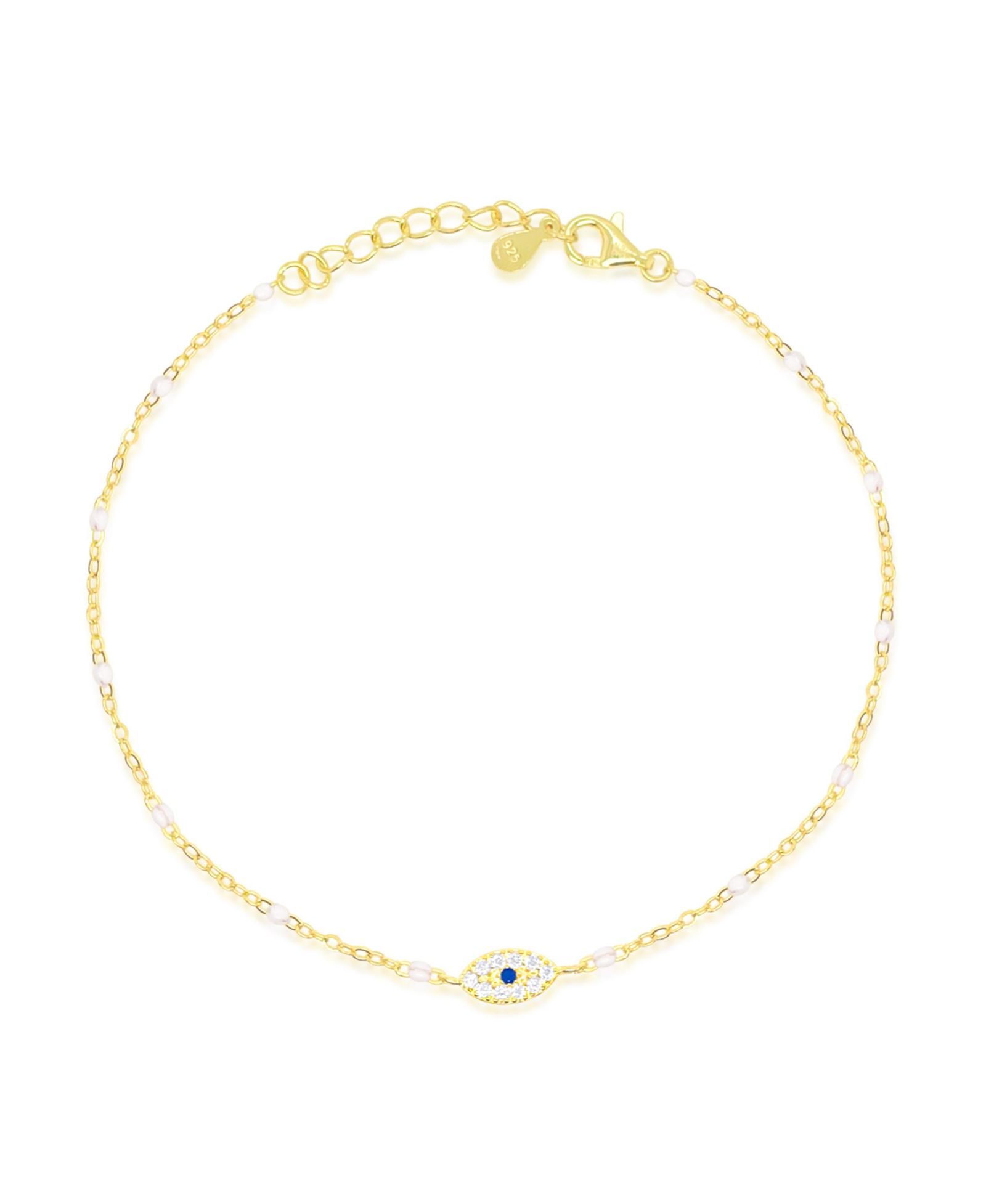 Etoielle Yellow Gold Tone CZ and Created Pearl Evil Eye Bracelet
