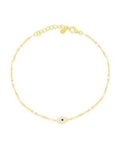 Etoielle Yellow Gold Tone CZ and Created Pearl Evil Eye Bracelet