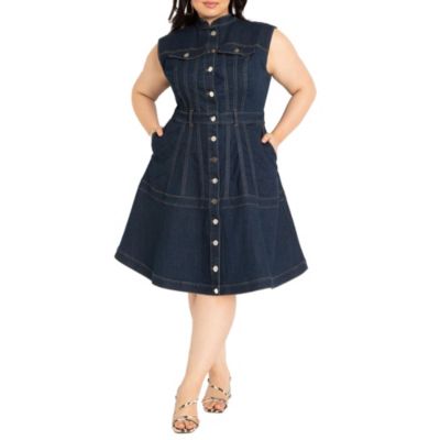 ELOQUII Women's Denim Fit and Flare Midi Dress