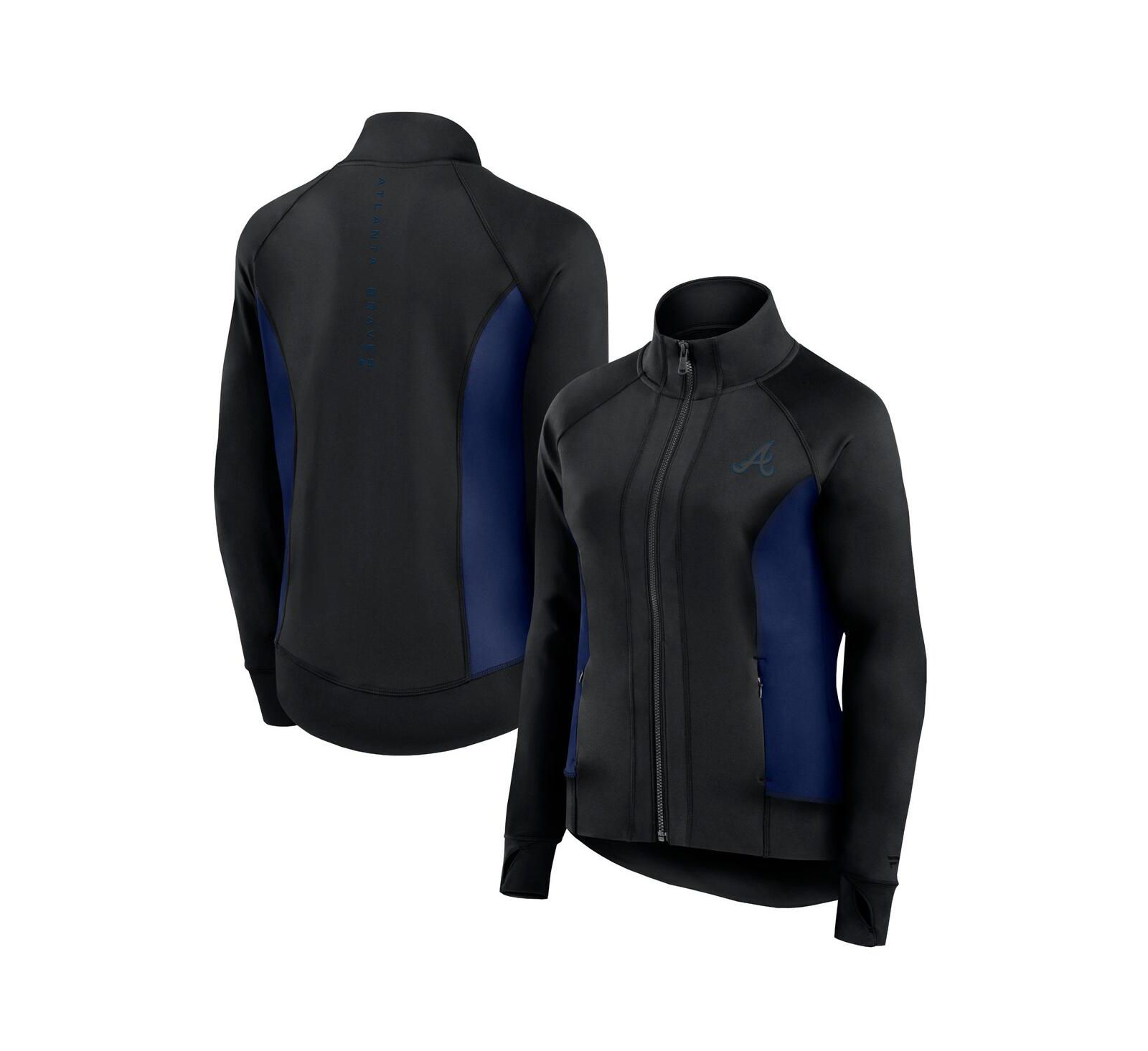 Fanatics Women's Black Atlanta Braves Studio Fitted Full-Zip Gym Track Jacket