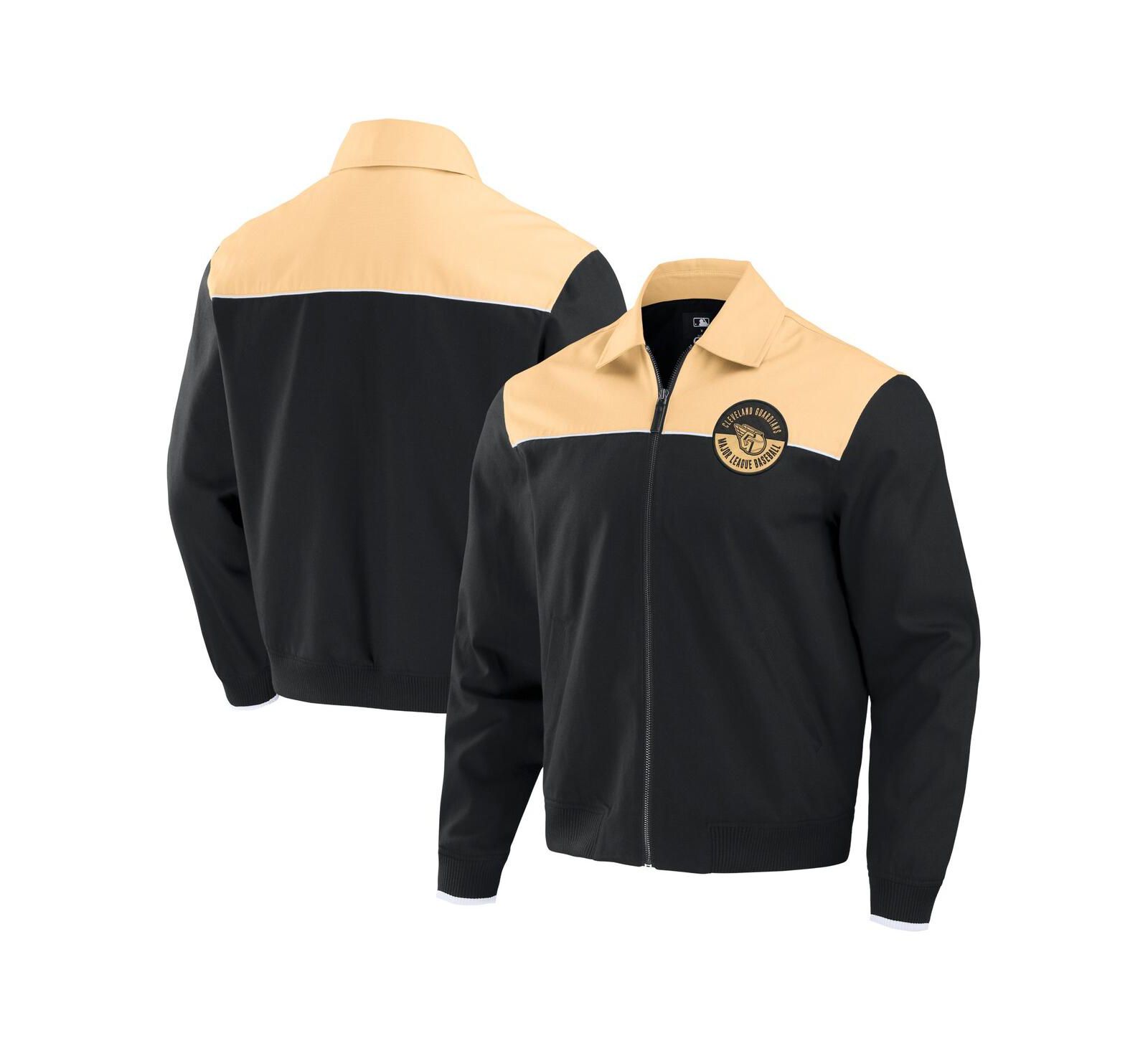 Darius Rucker Collection by Fanatics Men's Black/Tan Cleveland Guardians Canvas Bomber Full-Zip Jacket