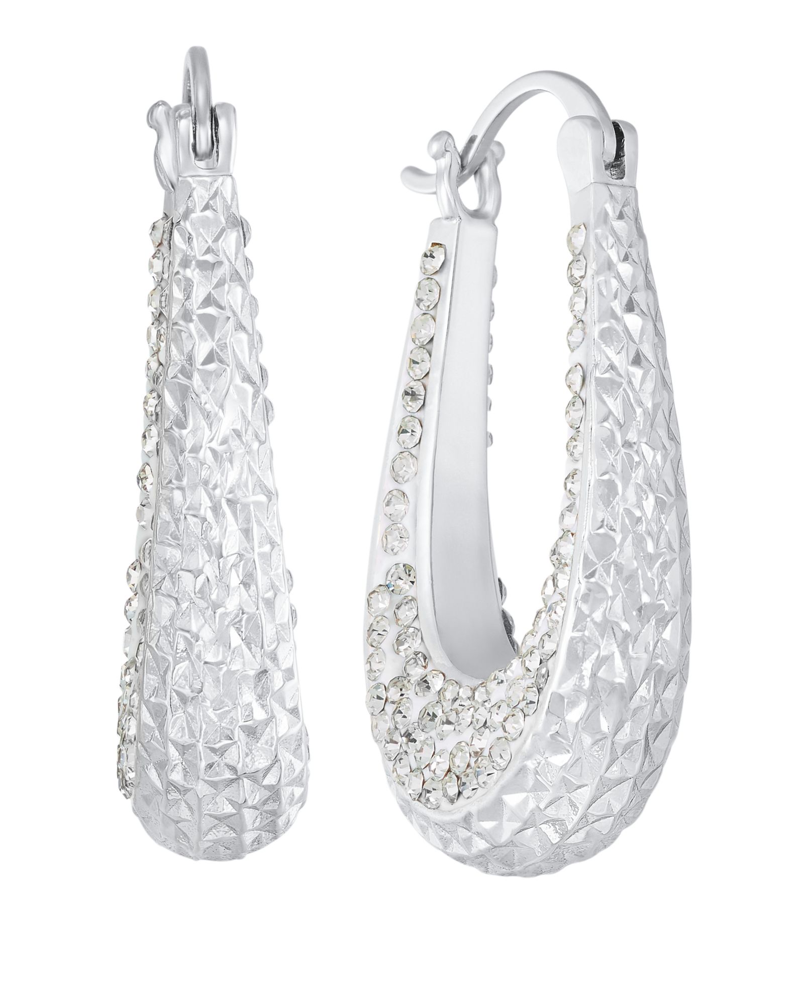 And Now This Clear Crystal Diamond Cut Long Oval Hoop Earring